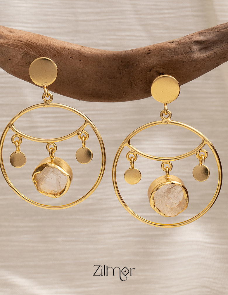 Natural Raw Stone Circular Shaped Drop Earrings - KE100724 11-Zilmor