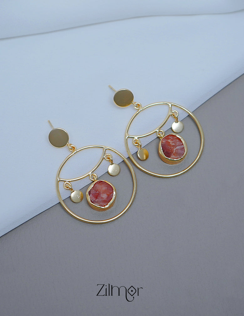 Natural Raw Stone Circular Shaped Drop Earrings - KE100724 13-Zilmor