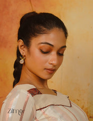 Natural Raw Stone With Leaf shaped Hoop Earrings -AS100831