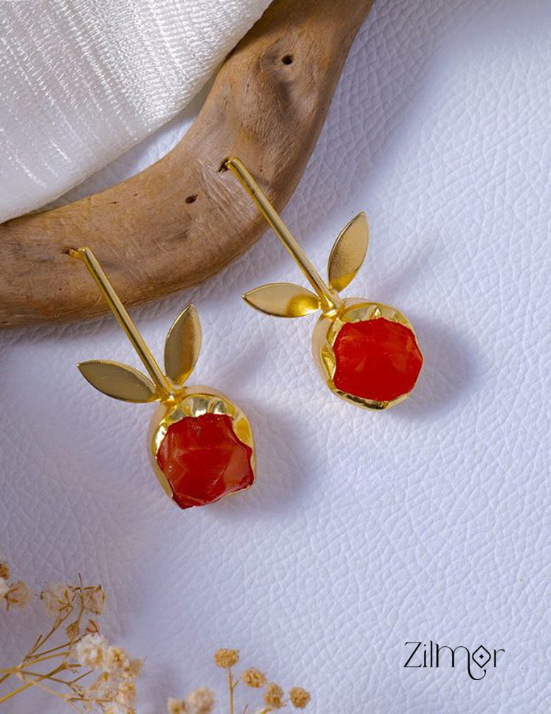 Natural Raw Stone With Leaf shaped Hoop Earrings -AS100831
