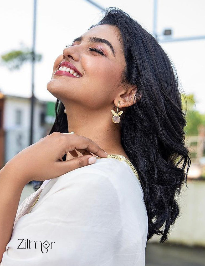 Natural Raw Stone With Leaf shaped Hoop Earrings -AS100831 4-Zilmor