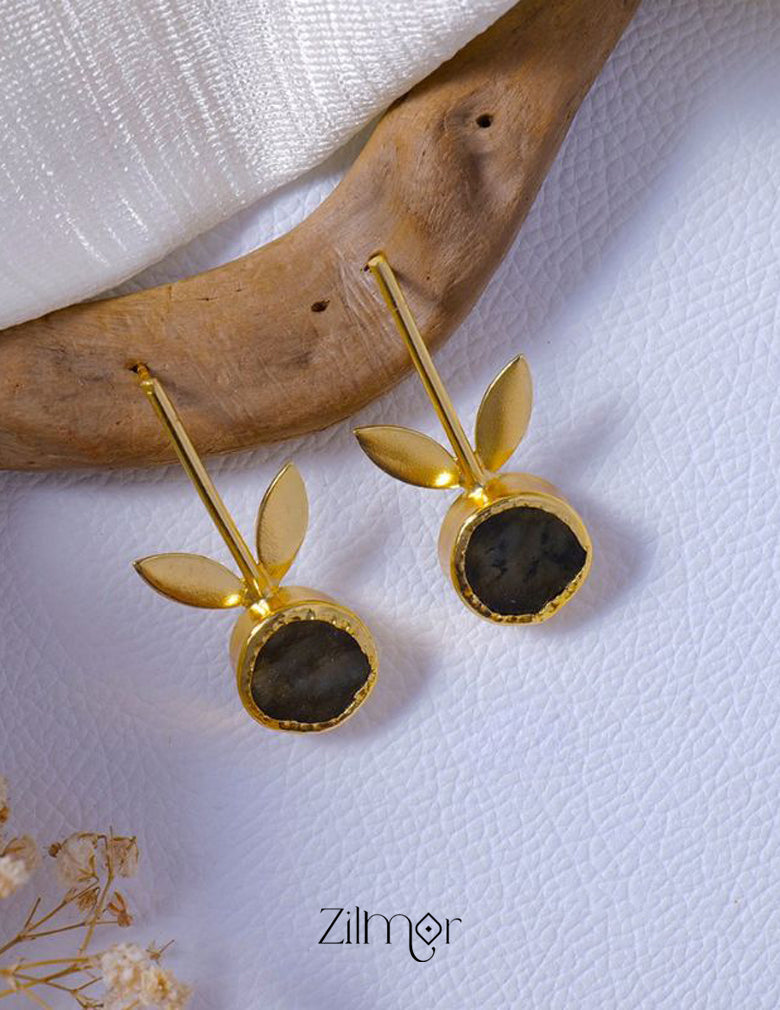 Natural Raw Stone With Leaf shaped Hoop Earrings -AS100831