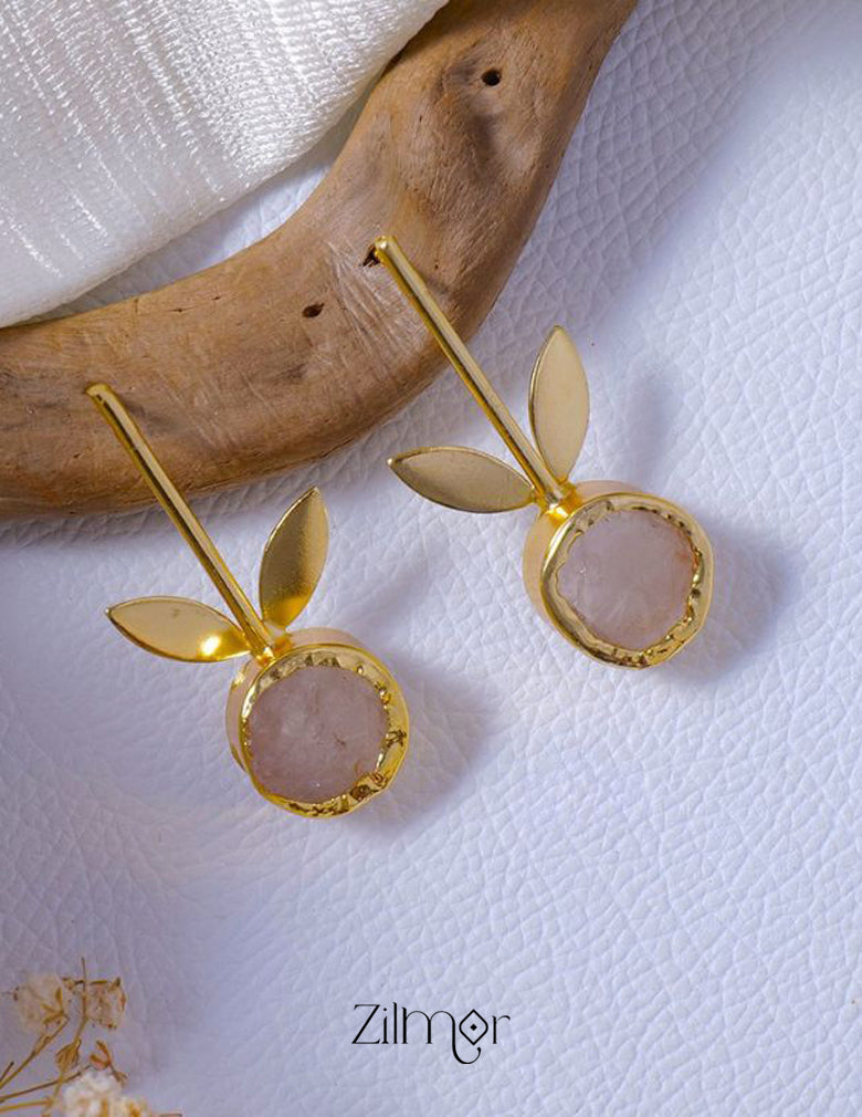 Natural Raw Stone With Leaf shaped Hoop Earrings -AS100831