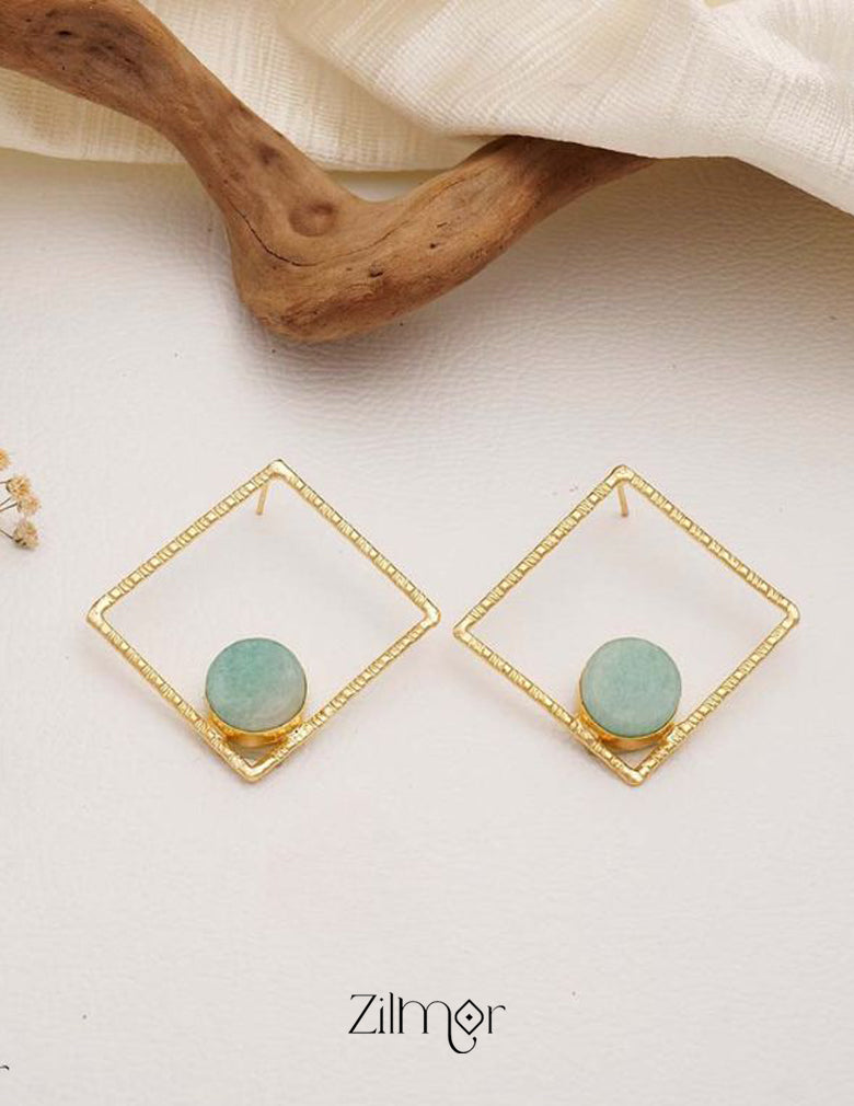 Natural Raw Stone With Square Shape Earrings (color option) -  KE100746 2-Zilmor