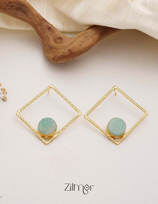 Natural Raw Stone With Square Shape Earrings (color option) -  KE100746 2-Zilmor