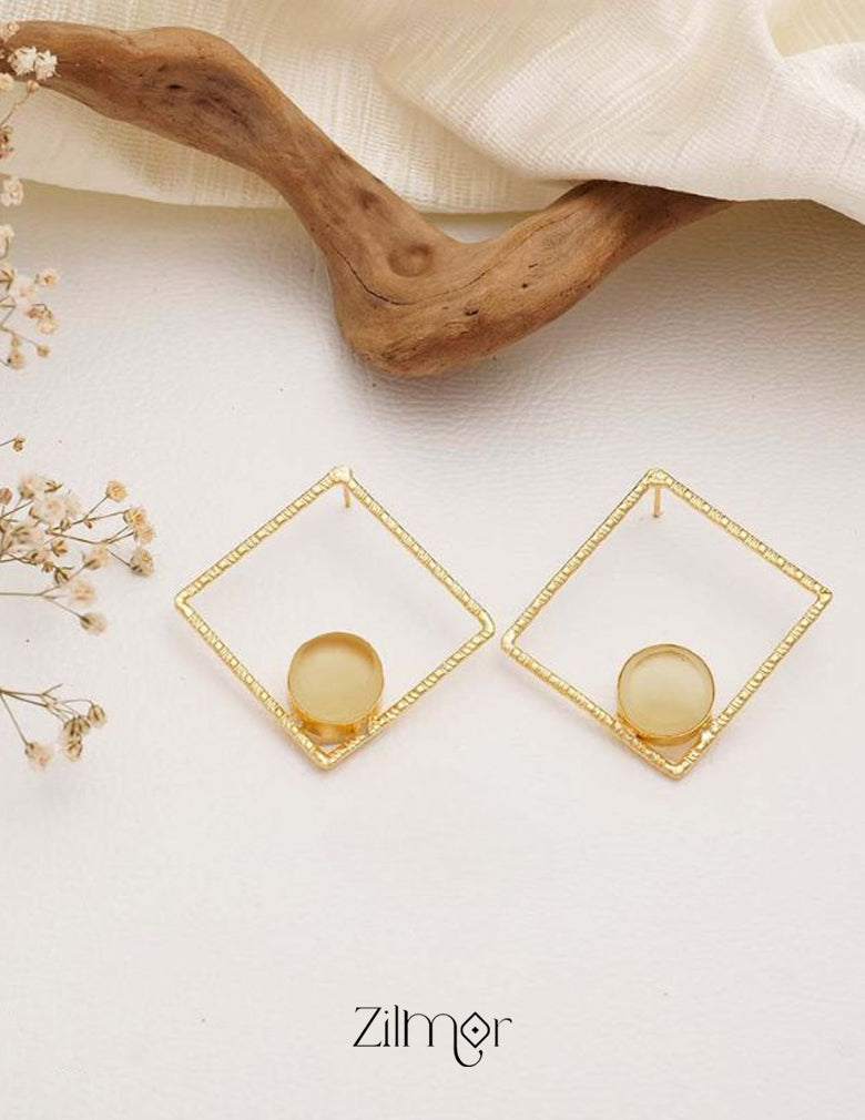 Natural Raw Stone With Square Shape Earrings (color option) -  KE100746 3-Zilmor