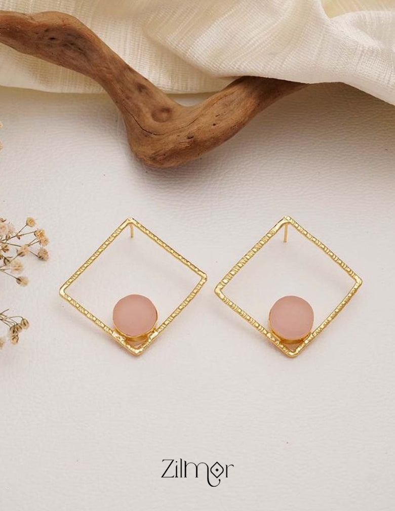 Natural Raw Stone With Square Shape Earrings (color option) -  KE100746 4-Zilmor