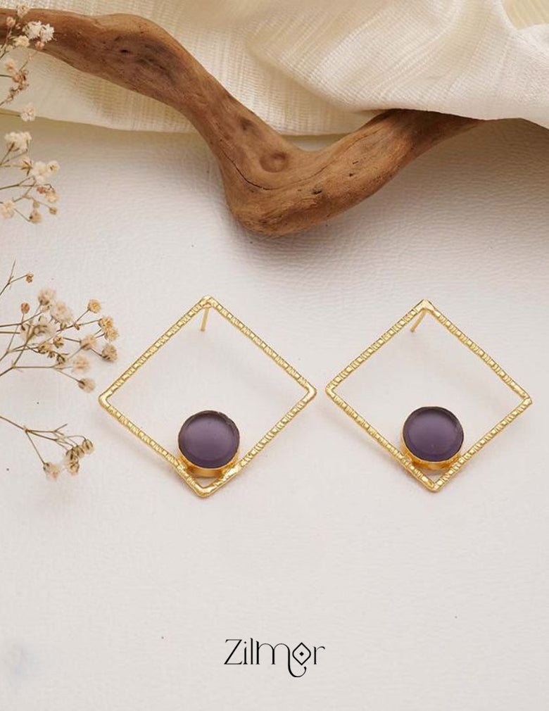 Natural Raw Stone With Square Shape Earrings (color option) -  KE100746 5-Zilmor