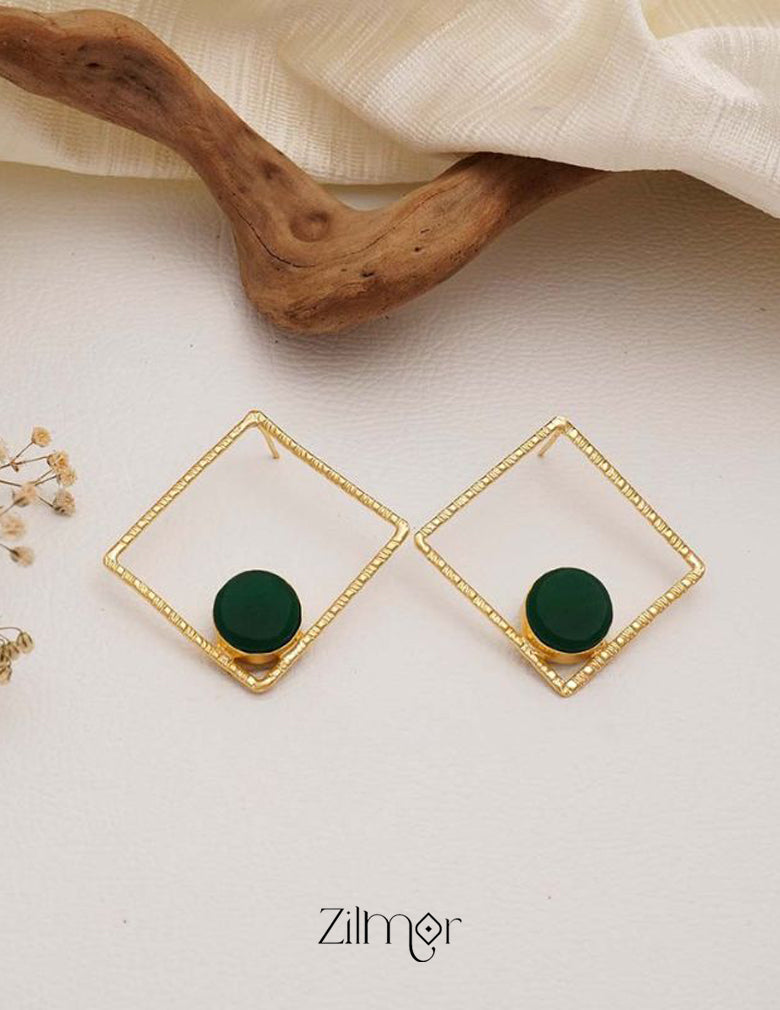 Natural Raw Stone With Square Shape Earrings (color option) -  KE100746 6-Zilmor