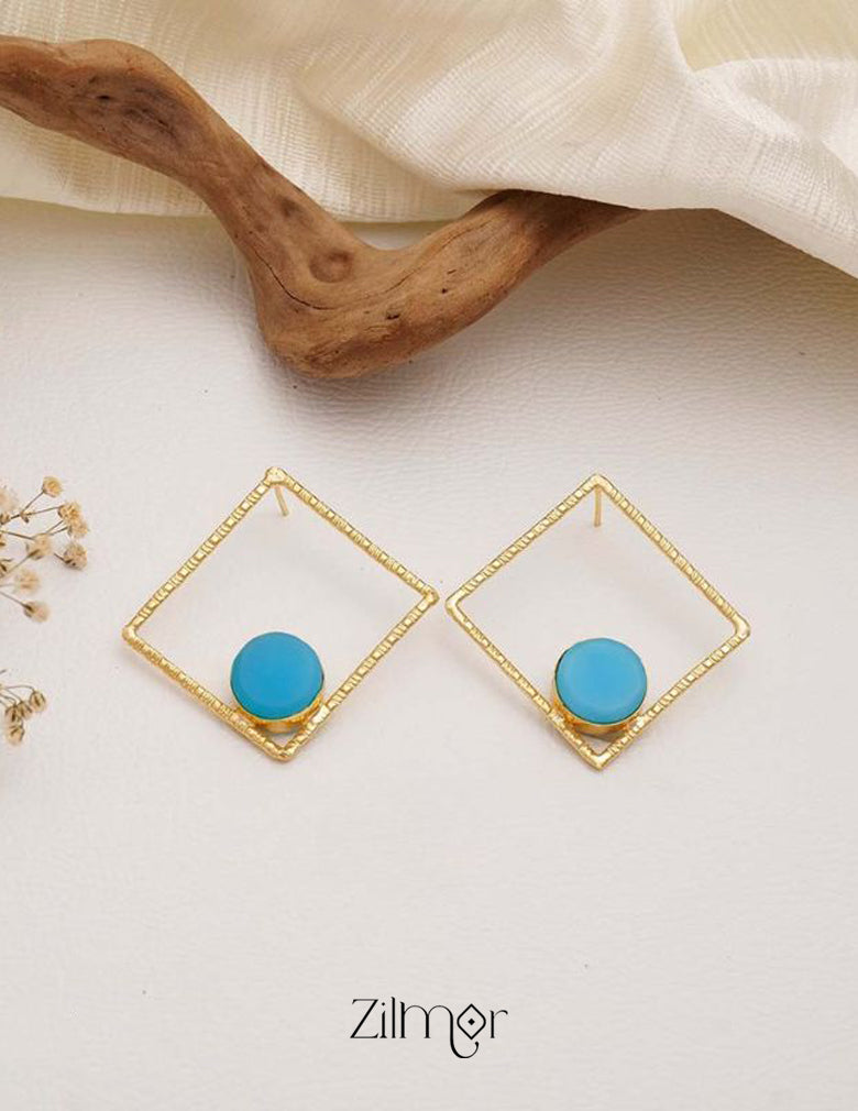 Natural Raw Stone With Square Shape Earrings (color option) -  KE100746 1-Zilmor