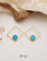Natural Raw Stone With Square Shape Earrings (color option) -  KE100746 1-Zilmor