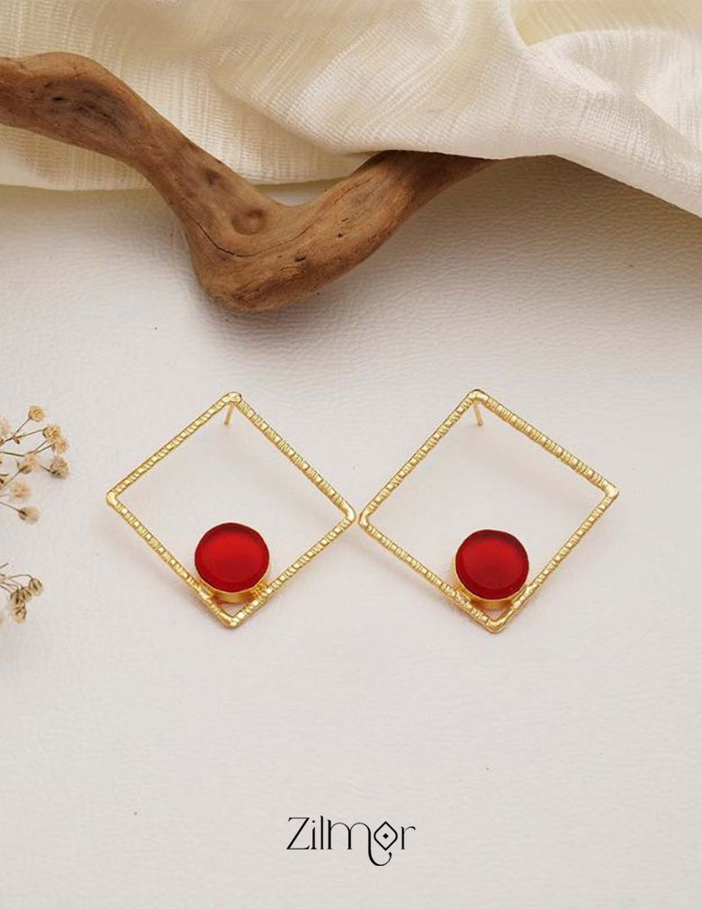 Natural Raw Stone With Square Shape Earrings (color option) -  KE100746 7-Zilmor