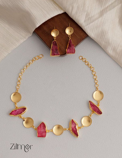 Natural Stone Necklace Earrings Set (color option) -  KE100599 2-Zilmor