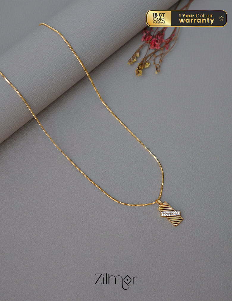 PE1011599-  Gold Tone AD Stone  Simple Necklace