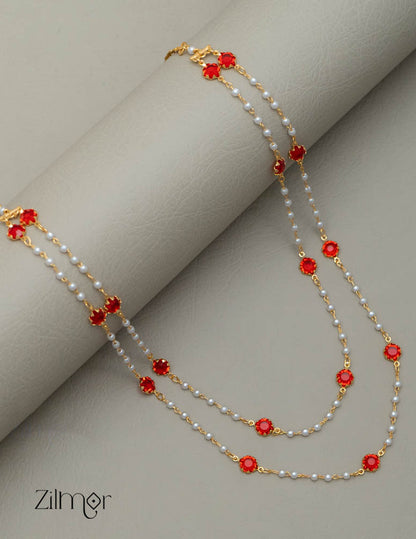 PE101755 - Gold Toned Double  Pearl layer AD Stone Necklace 1-Zilmor