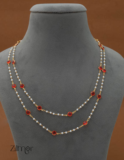 PE101755 - Gold Toned Double  Pearl layer AD Stone Necklace 2-Zilmor
