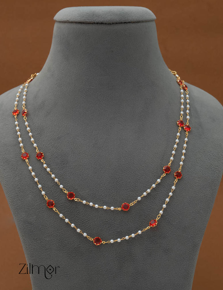 PE101755 - Gold Toned Double  Pearl layer AD Stone Necklace 2-Zilmor