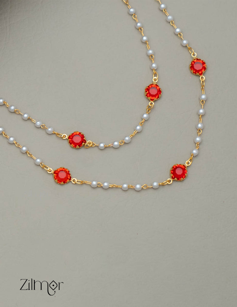 PE101755 - Gold Toned Double  Pearl layer AD Stone Necklace 3-Zilmor