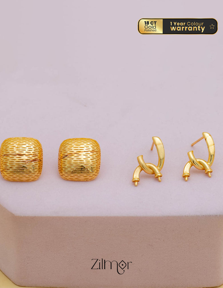 PE101845  - Set Of 2 Gold-Plated Minimal chain Earrings 1-Zilmor