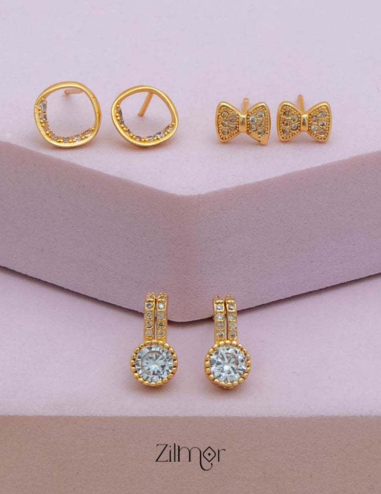 PE101847  - Gold tone AD Stone Combo stud Earrings 1-Zilmor