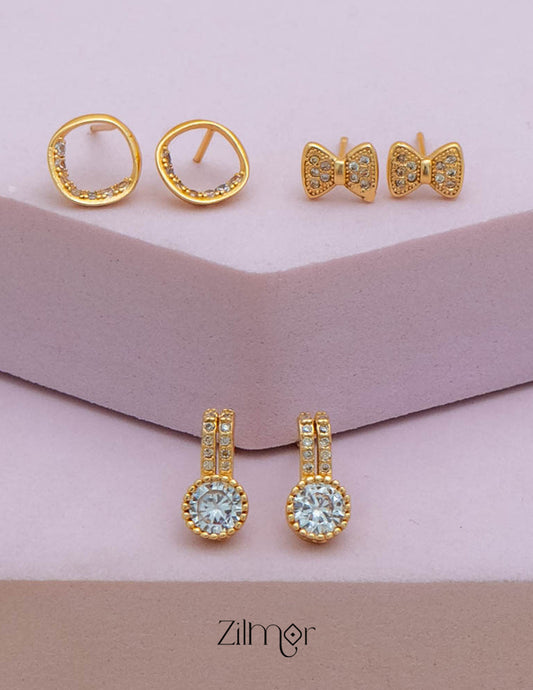 PE101847  - Gold tone AD Stone Combo stud Earrings 1-Zilmor