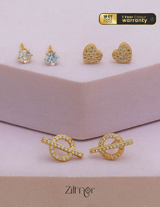 PE101849  - Gold tone AD Stone Combo stud Earrings 1-Zilmor