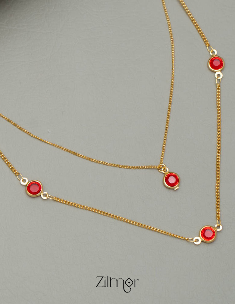 PE101860 Red Ruby double layer Necklace 3-Zilmor