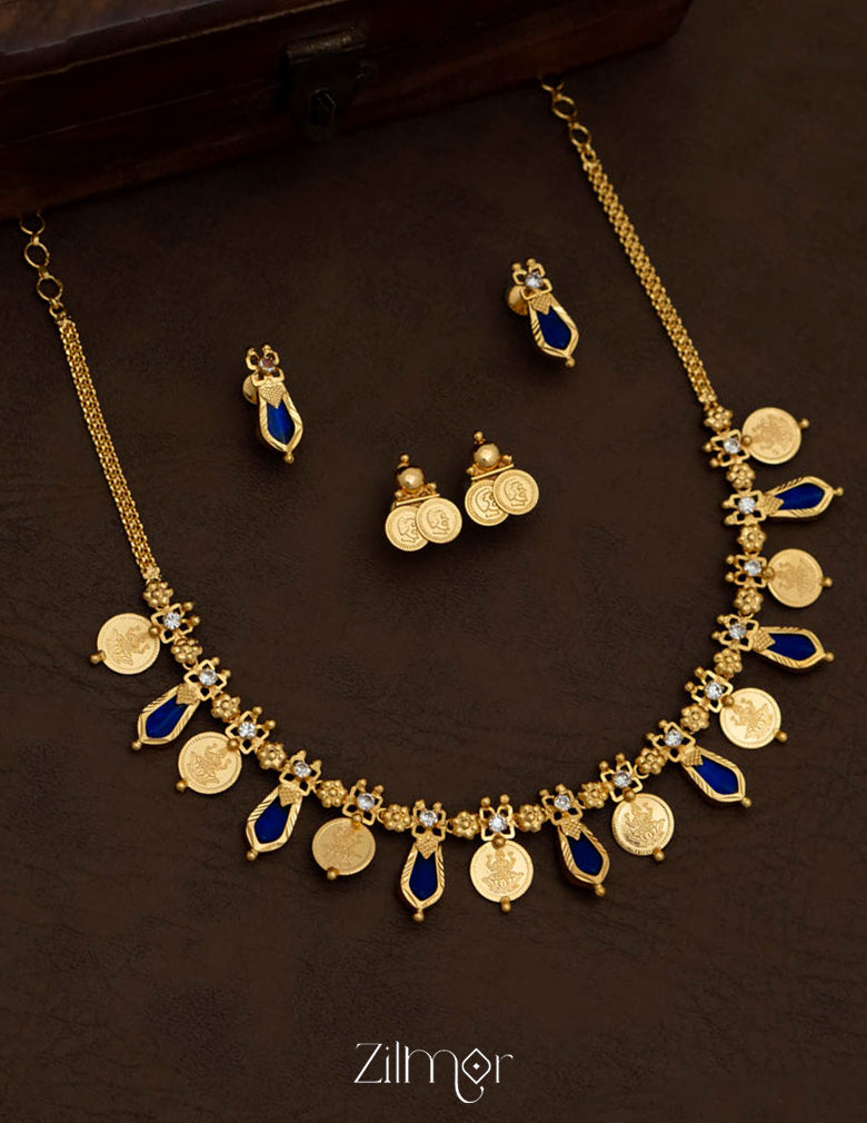 PP101638 - Gold tone Lakshmi coin & Nagapadam Necklace with Earrings set 4-Zilmor