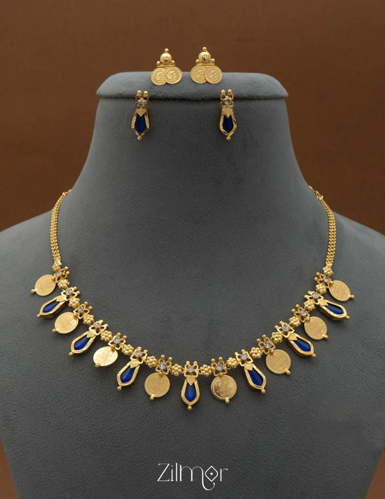 PP101638 - Gold tone Lakshmi coin & Nagapadam Necklace with Earrings set 6-Zilmor