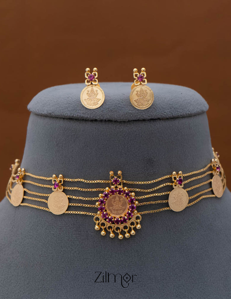 PP101986 - Gold tone Kashu Lakshmi choker with matching Earring 4-Zilmor