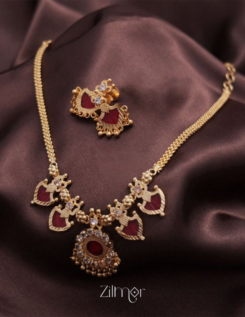 Palakka Necklace Earrings Set 3-Zilmor