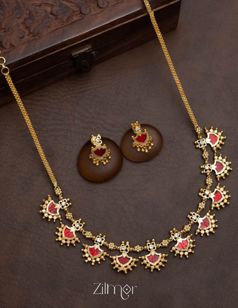Palakka Short Haram Necklace with Earrings 5-Zilmor