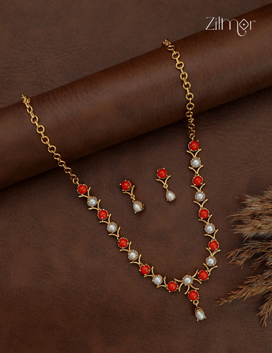 Pearl Choker Necklace Set with Matching Earrings - SC1012788