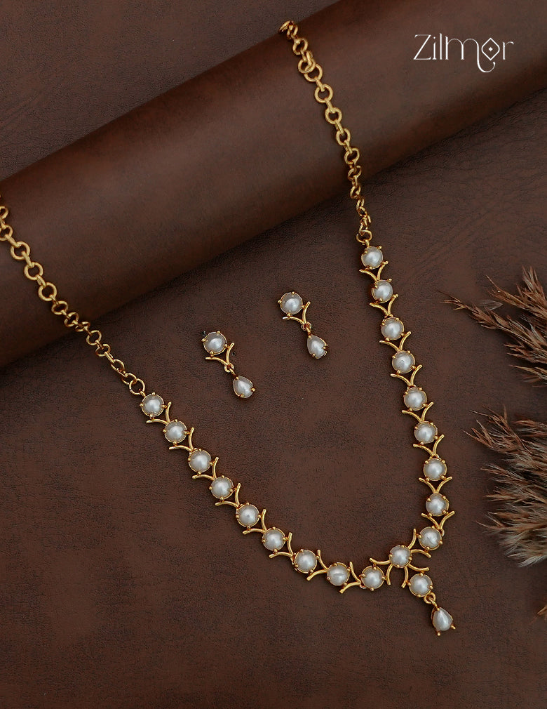 Pearl Choker Necklace Set with Matching Earrings - SC1012788
