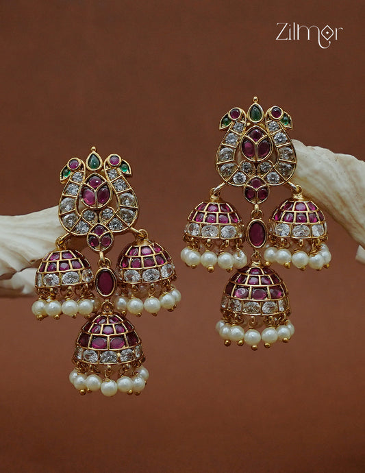 Pearl Hanging 3 Jhumka Earrings - AF1012874