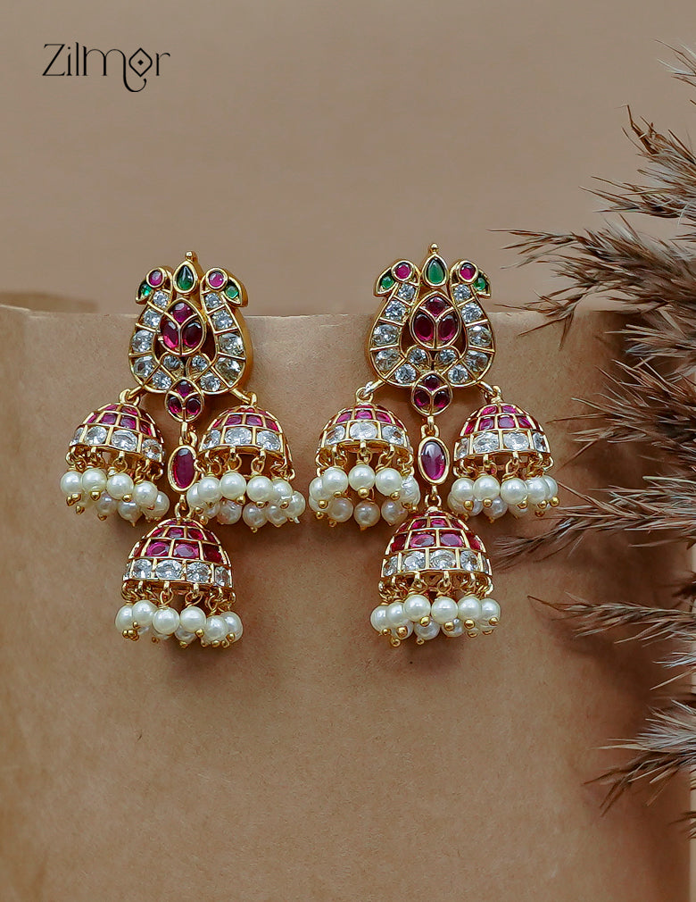 Pearl Hanging 3 Jhumka Earrings - AF1012874