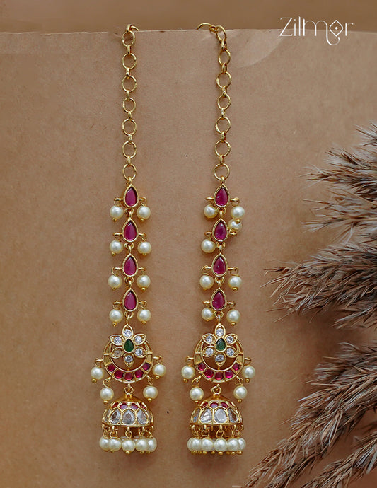 Pearl Hanging Jhumka Earrings with Ear Chain - SC1012768