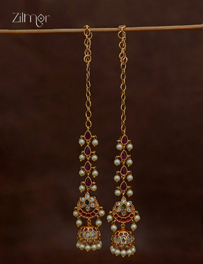 Pearl Hanging Jhumka Earrings with Ear Chain - SC1012768