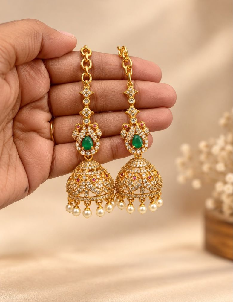 Pearl Hanging Ad Stone Jhumka Earrings with Maatti - AF1013087