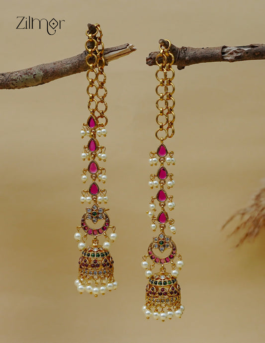 Pearl Hanging Jhumka Earrings with Maatti - AF1013092