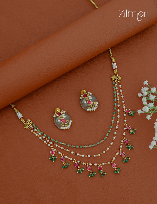 Pearl Layer Necklace Earrings Set  - KS1012444