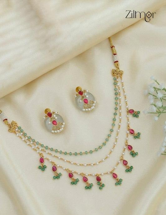 Pearl Layer Necklace Earrings Set  - KS1012444