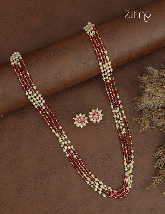 Pearl Layer Necklace with Floral Earring Set - ZV1012403