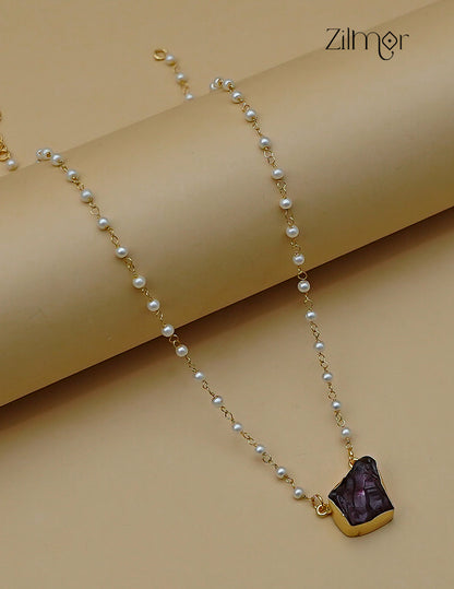 Pearl Necklace with Natural Stone Pendant  (color option) - AS100855