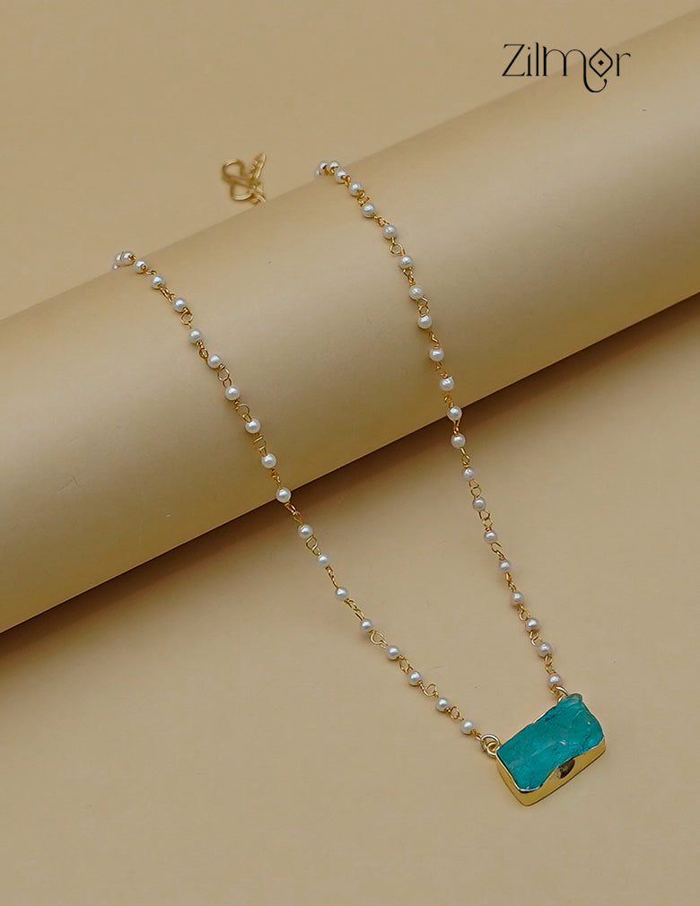 Pearl Necklace with Natural Stone Pendant  (color option) - AS100855