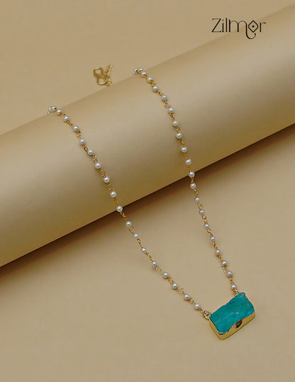 Pearl Necklace with Natural Stone Pendant  (color option) - AS100855