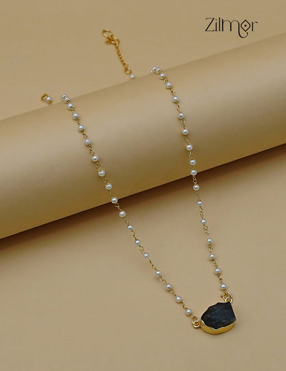 Pearl Necklace with Natural Stone Pendant  (color option) - AS100855
