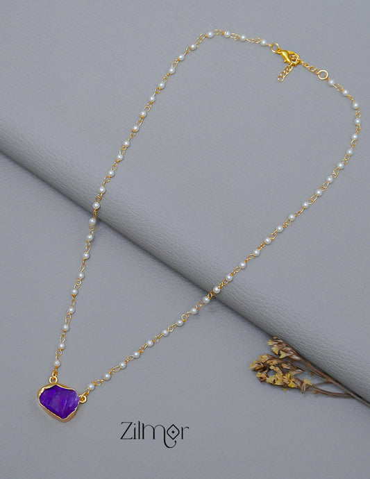 Pearl Necklace with Natural Stone Pendant  (color option) - AS100855 1-Zilmor