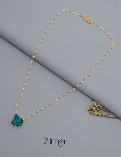 Pearl Necklace with Natural Stone Pendant  (color option) - AS100855 3-Zilmor