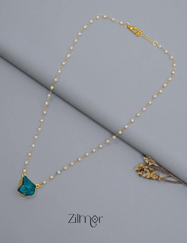 Pearl Necklace with Natural Stone Pendant  (color option) - AS100855 3-Zilmor